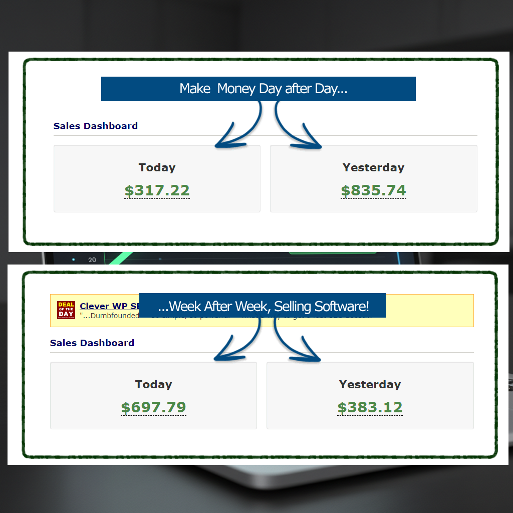 Affiliate dashboard showing sales commissions and rising income.